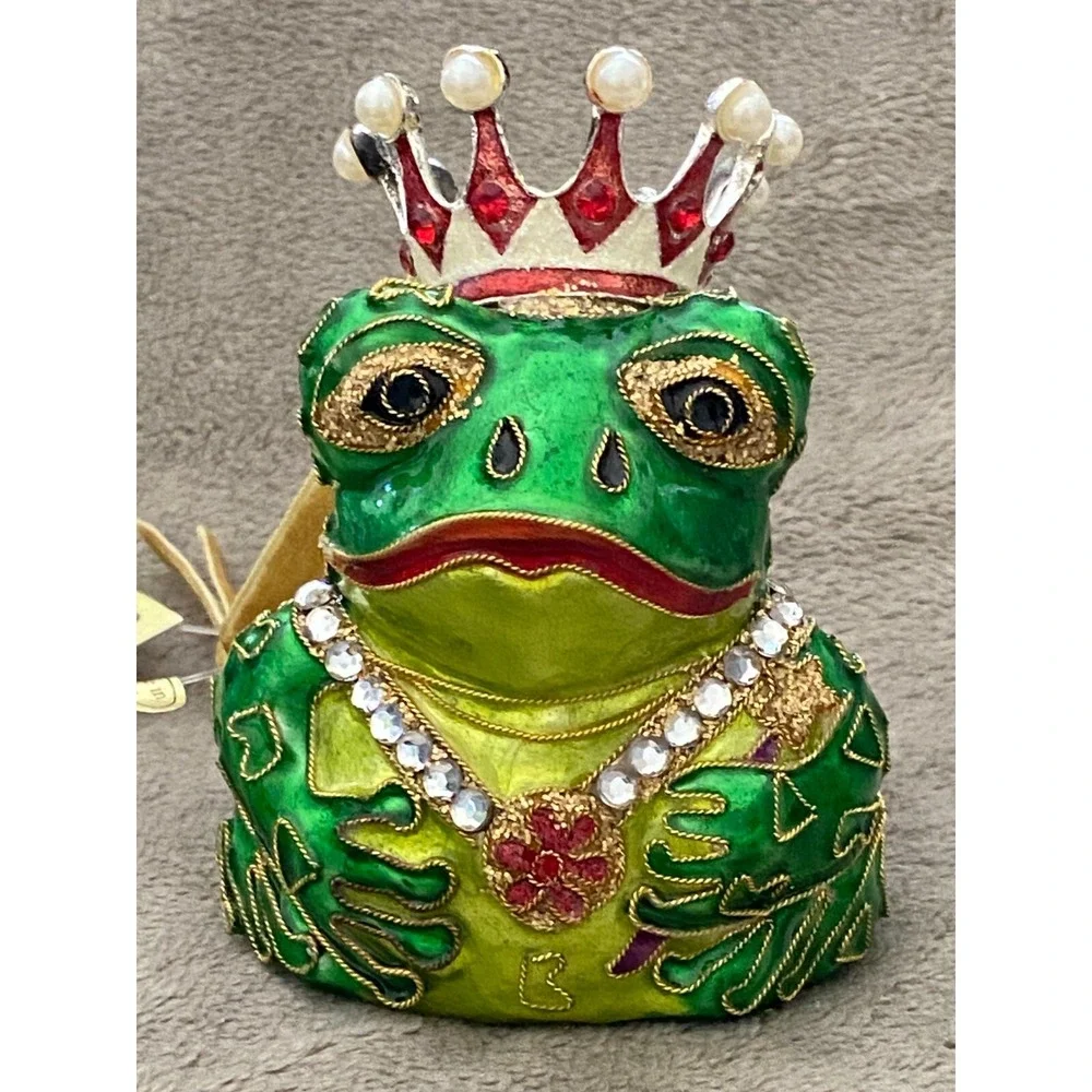 CLOISONNE Green FROG PRINCE Christmas Ornament by Dillards Trimmings NWT